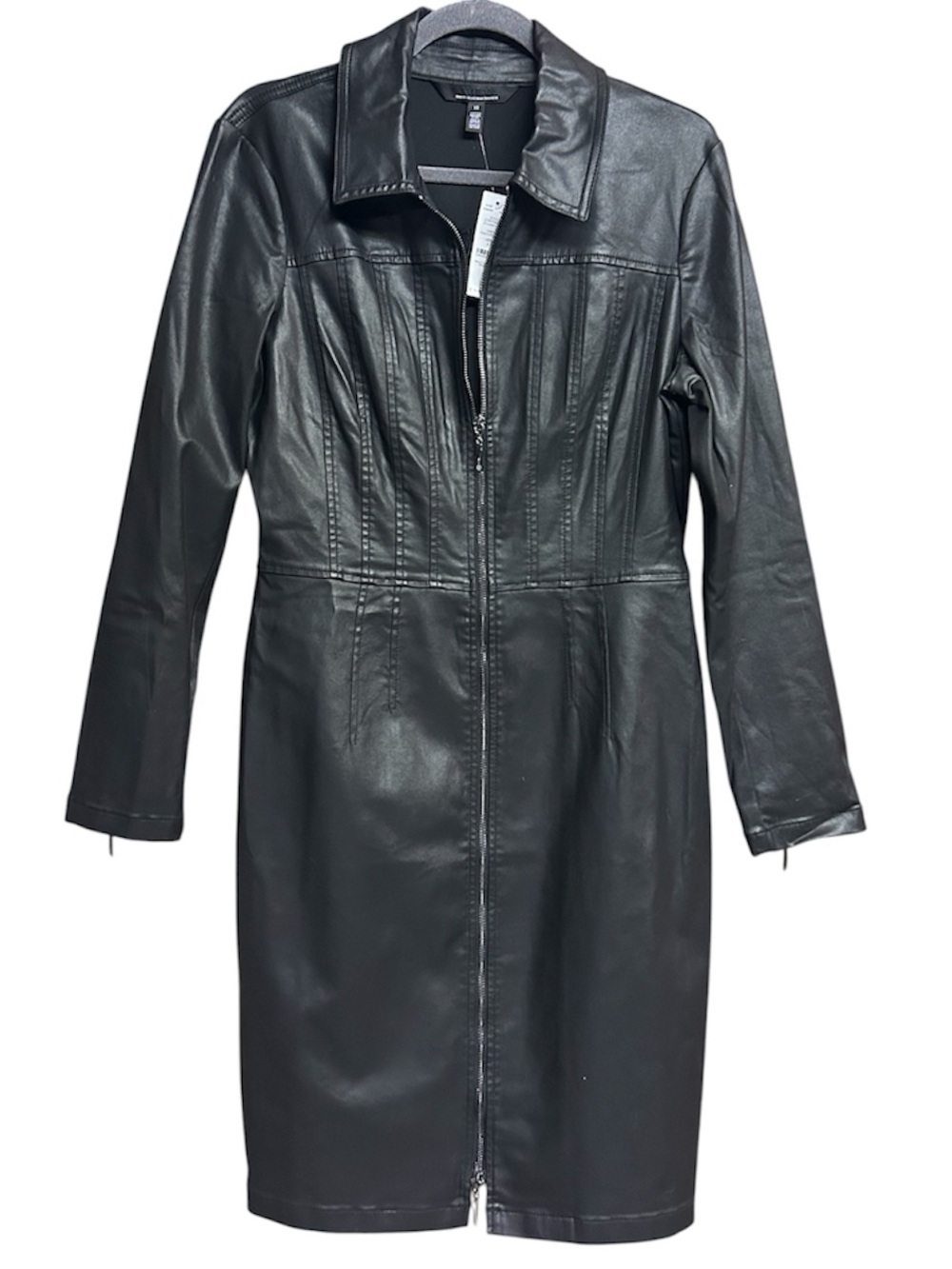 White House Black Market Black Faux Leather Zip Up Long Sleeve Mini Dress NWT